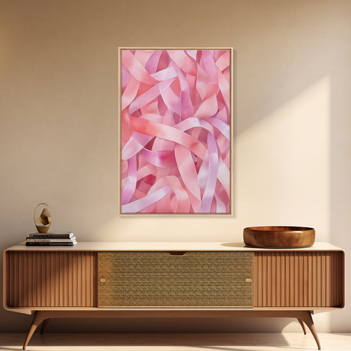 Abstract Pink Ribbon Canvas Print in Soft Light Pink Shades Minimalist Living Room Art Wabi Sabi Wall Art Perfect Gift Idea