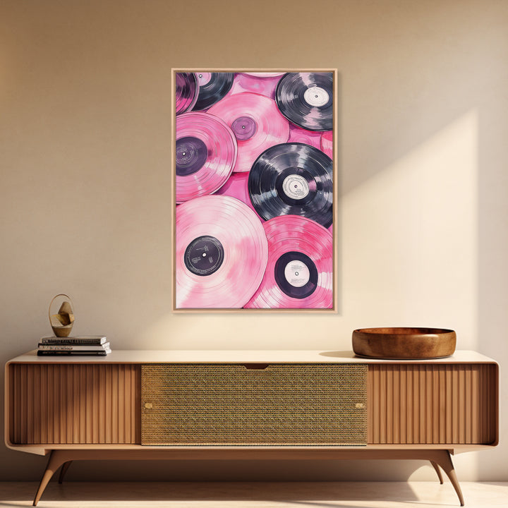 Retro Vinyl Record Artwork Framed Canvas Print Pink Abstract Art Music Lover Wall Art Living Room Decor Lofi Aesthetic Gift Idea