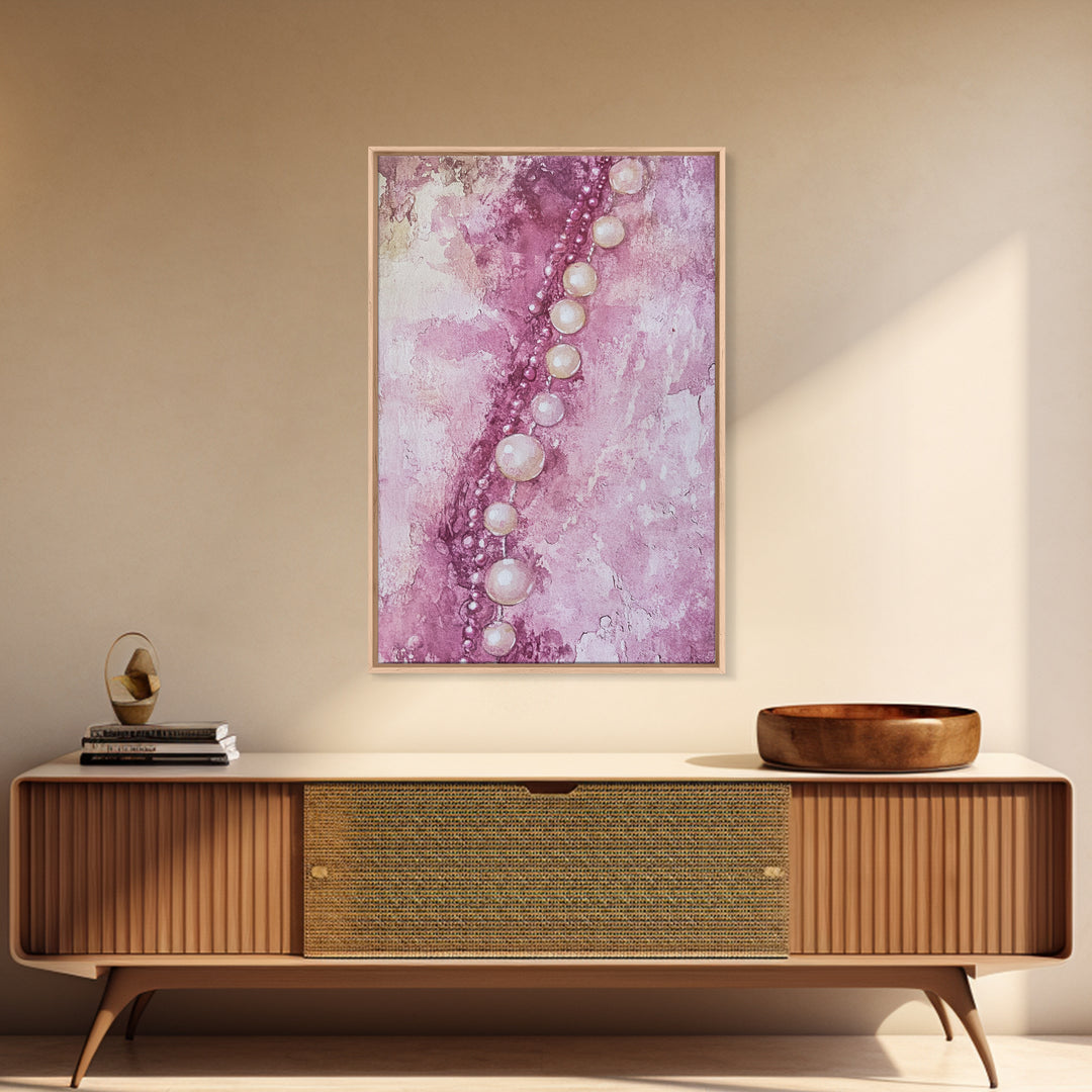 Pearlescent Beads Abstract Canvas Print Light Pink Wall Art Vertical Artwork Minimalist Decor Original Painting Bedroom Art