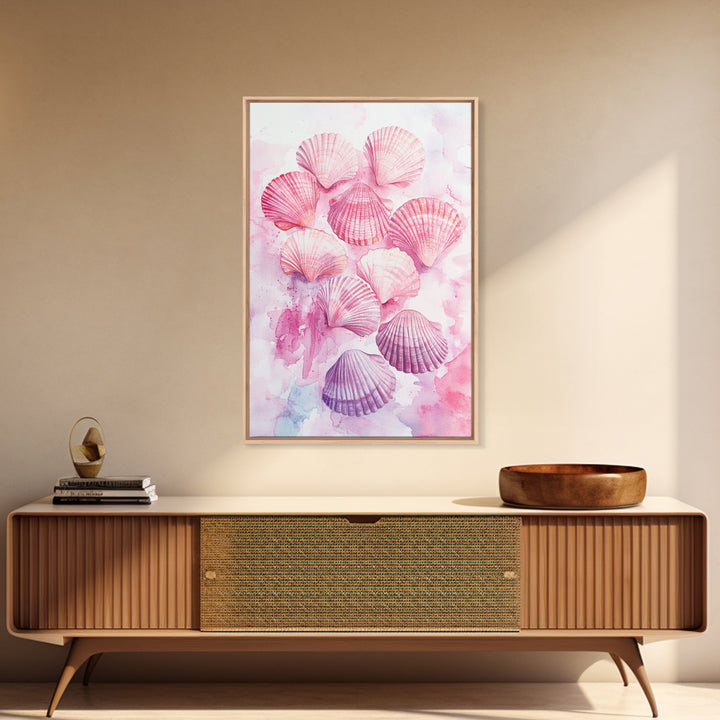 Pink Seashell Collection Framed Canvas Print Coastal Wall Art Nautical Decor Coastal Cowgirl Wall Art Beach House Nautical Painting