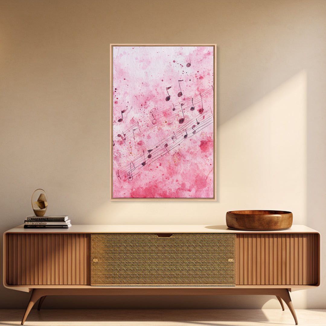 Pink Musical Notes Canvas Print, Whimsical Art, Music Lover Gift, Pink Wall Art for Dorm, Light Pink Wall Art, Artistic Decor, Living Room Art