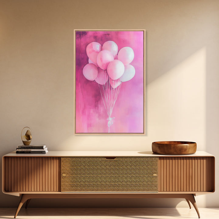 Pink Balloons Canvas Print, Whimsical Art, Pink Abstract Art, Party Wall Art, Light Pink Wall Art, Living Room Art, Artistic Decor, Gift Idea