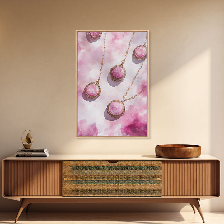 Abstract Pink Pendant Canvas Print Featuring Geometric Wall Art Light Pink Jewelry Artwork Great Gift Idea Minimalist Boho Decor