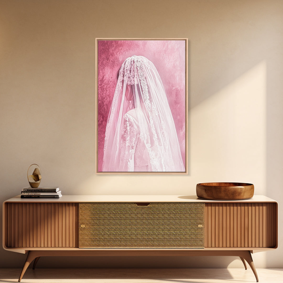 Bride Silhouette Canvas Print Angel Art Prints Pink Wall Art Bedroom Decor Romantic Artwork Wedding Gift Light Pink Art
