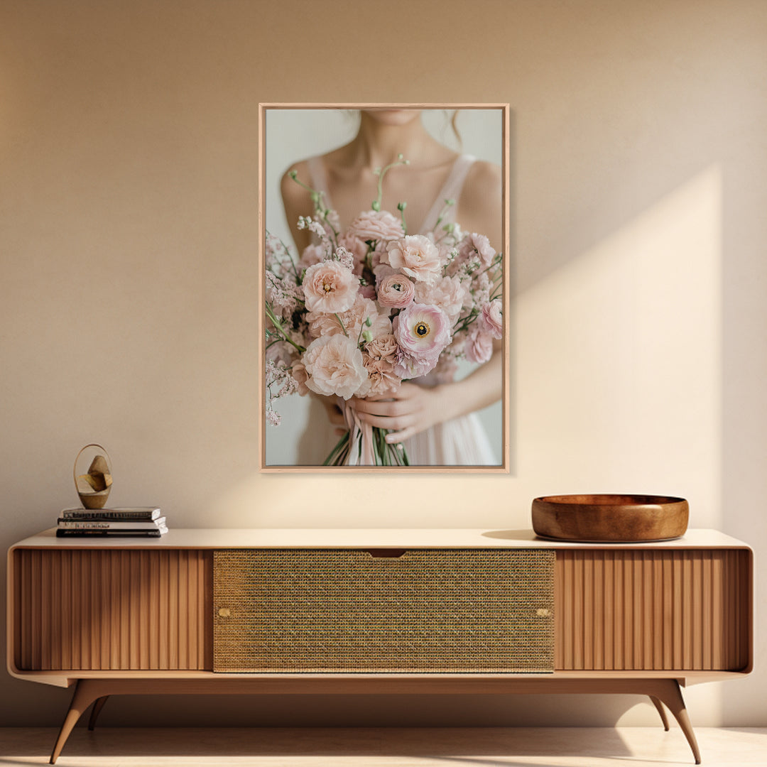Bridal Bouquet Canvas Print Romantic Floral Wall Art Light Pink Artwork Wedding Gift Idea Bedroom Art Feminine Pastel Canvas