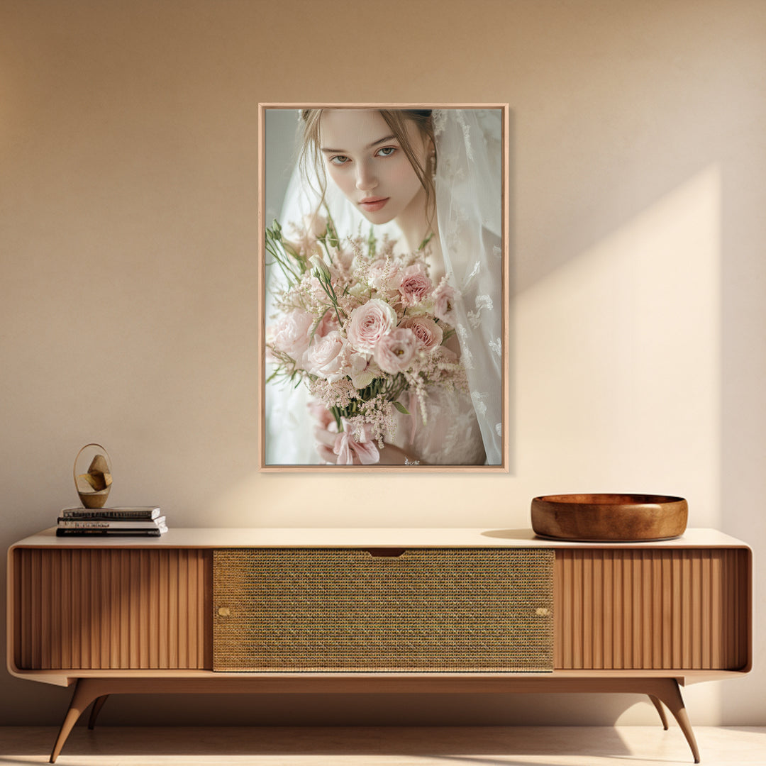 Blush Bride Art Framed Canvas Print Romantic Wedding Artwork Feminine Wall Art Pastel Bedroom Decor Unique Gift Idea Bridal Art