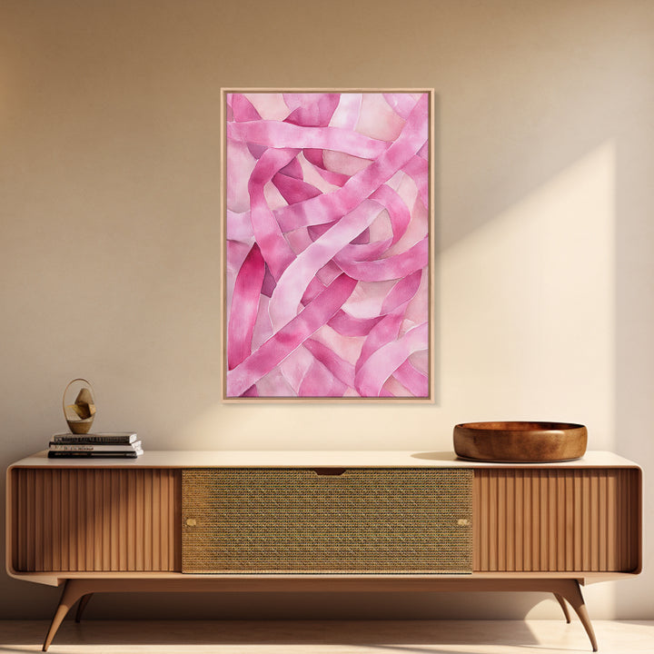 Abstract light pink wall art modern ribbons canvas print perfect addition to minimalist aesthetic boho decor vertical skinny art