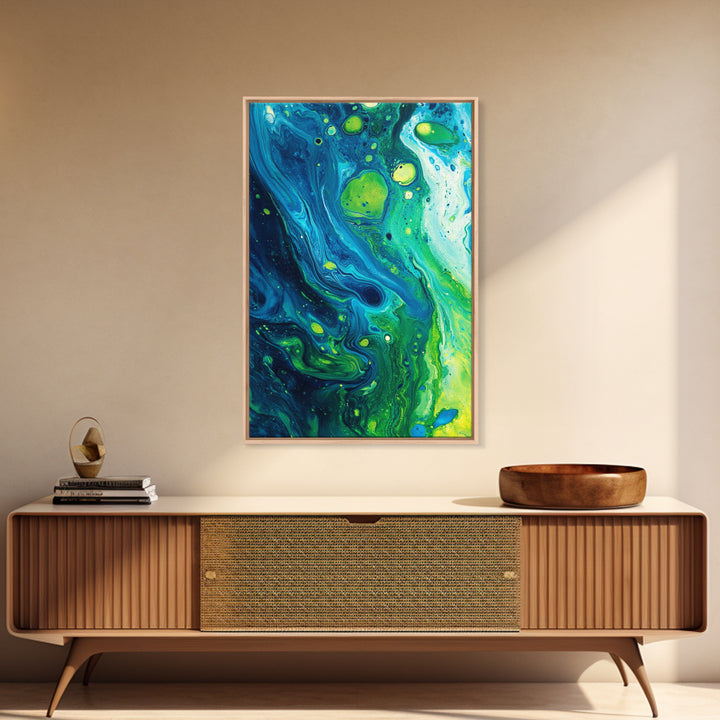 Blue and Green Abstract Canvas Print, Stunning Geometric Wall Art Ideal for Nautical Decor or Contemporary Above Couch Wall Art