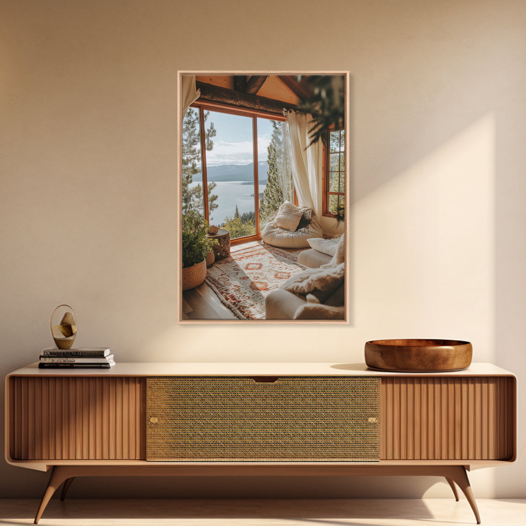 Cozy Lake View Canvas Print Coastal Wall Art Bedroom Decor Lake Tahoe Art Nautical Wall Art Rustic Decor Above Bed Wall Art