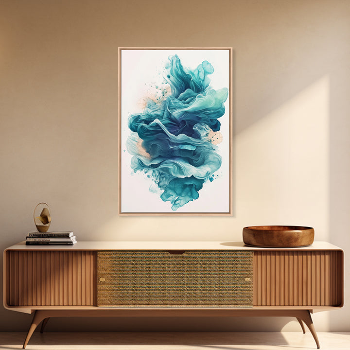Abstract Teal Ocean Waves Canvas Print Coastal Wall Art Nautical Decor Living Room Accent Unique Gift Idea Zen Artwork