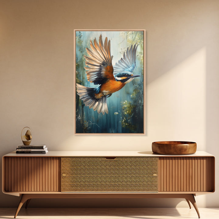 Blue Kingfisher Bird Canvas Print | Vibrant Nature Painting Wall Art | Wildlife Rustic Art Above Sofa | Whimsical Bird Original Artwork