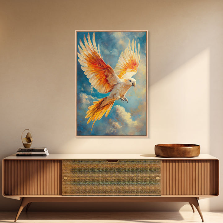 Parrot in Sky Canvas Print | Tropical Bird Art Original Painting | Coastal Cowgirl Wall Art | Vibrant Nautical Decor Living Room Print