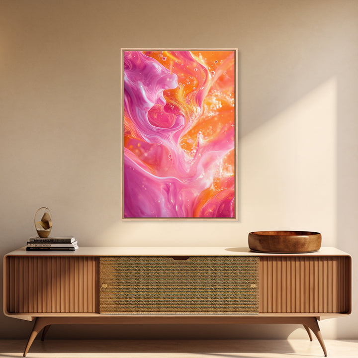 Abstract Pink Orange Canvas Print with Swirling Light Effects and Therapy Art for Modern Home Wall Decor, Ideal Gift Idea