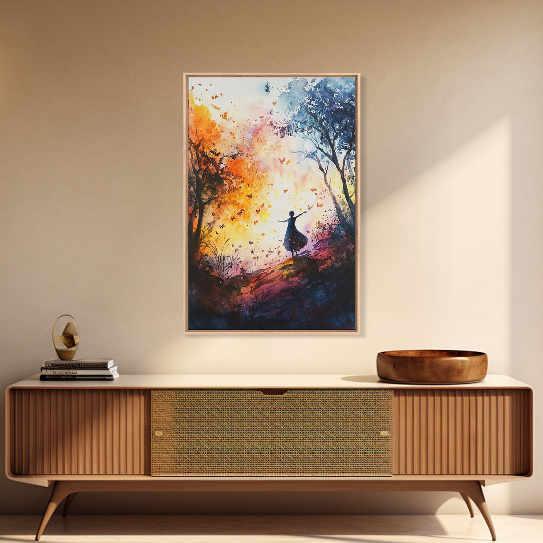 Autumn Whimsical Scene Framed Canvas Print Nature Inspired Art Vibrant Colors Rustic Fall Decor Wildflower Painting Living Room Gift Idea