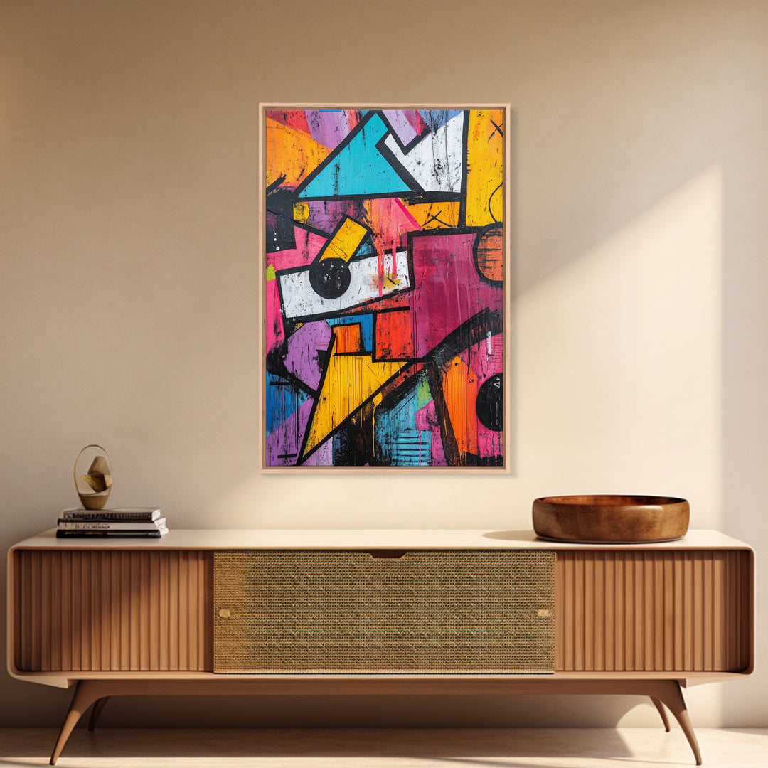 Bold Graffiti Framed Canvas Print, Urban Street Art Style Wall Decor, Moody Abstract Art, Gift Idea for Him, Living Room Wall Art