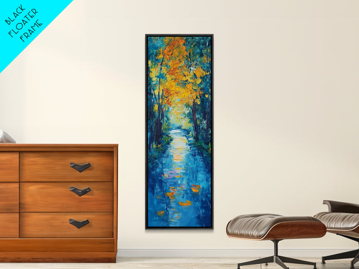 Autumn Reflection, fall painting, birch tree art, mountain painting, rustic wall art, panoramic art, Framed Canvas Print