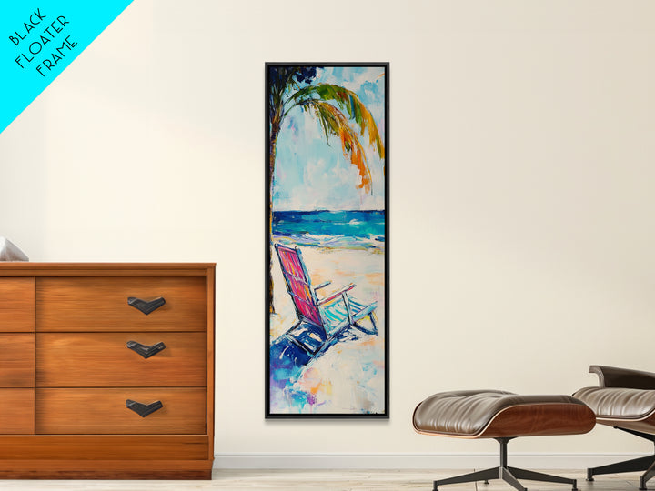 Beach Chair, Palm Tree, Coastal Wall Art, Seascape Painting, Nautical Decor, Coastal Wall Art, Framed Canvas Print, Living Room Art