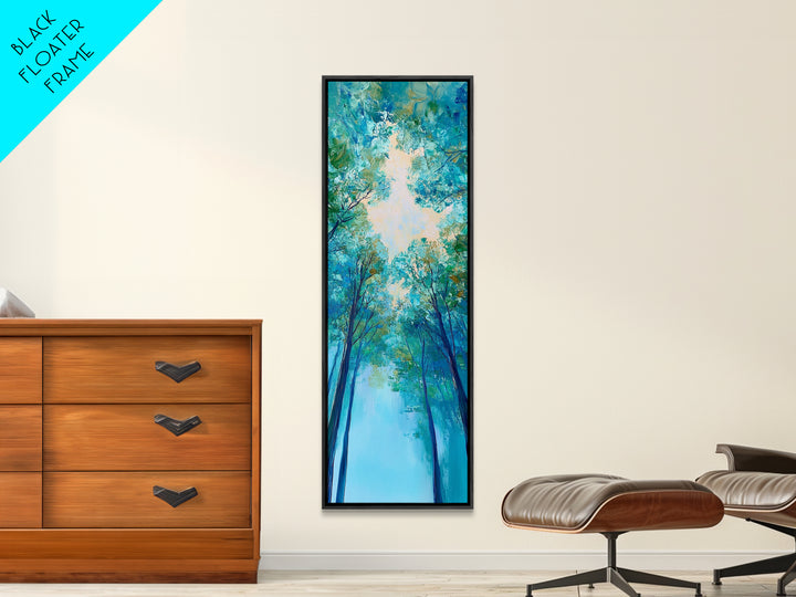 Canopy Trees, birch tree painting, botanical prints, nature wall art, green wall art, vertical wall art, Framed Canvas Print, above bed art