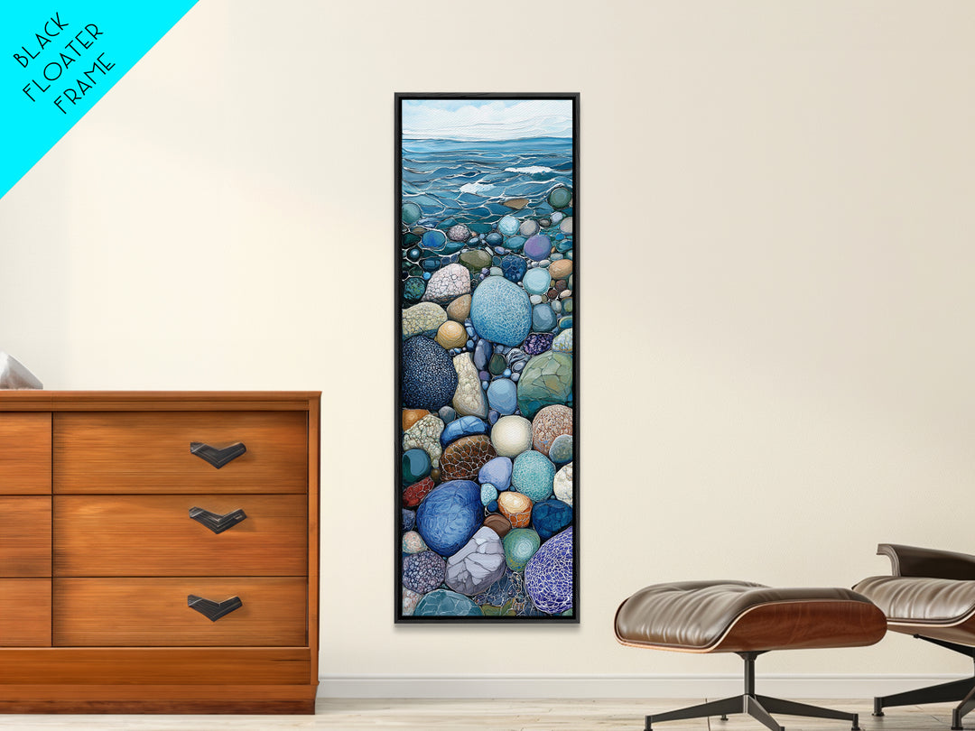 Pebble Beach, mosaic wall art, coastal decor, nautical painting, blue and green wall art, extra wide art, Canvas Print, above sofa art