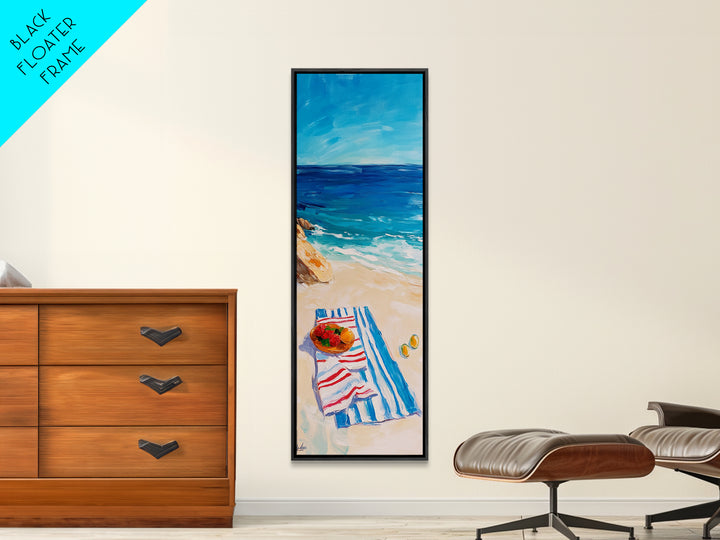 Seaside Picnic, Summer Vibes, Coastal Painting, Nautical Decor, Beach House Art, Food Review Kitchen Art, Framed Canvas Print