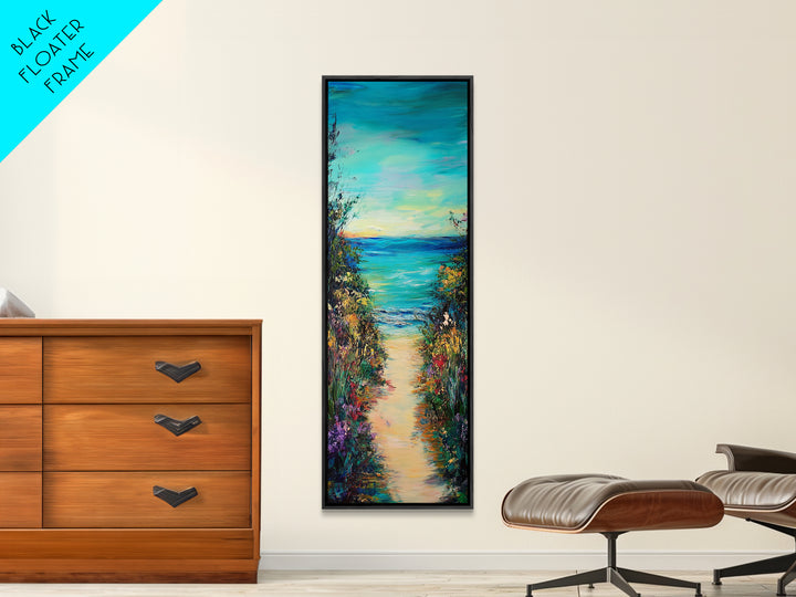 Beach Path, Coastal Landscape Art, Seascape Painting, Coastal Wall Art, Nautical Decor, Extra Wide Art, Framed Canvas Print