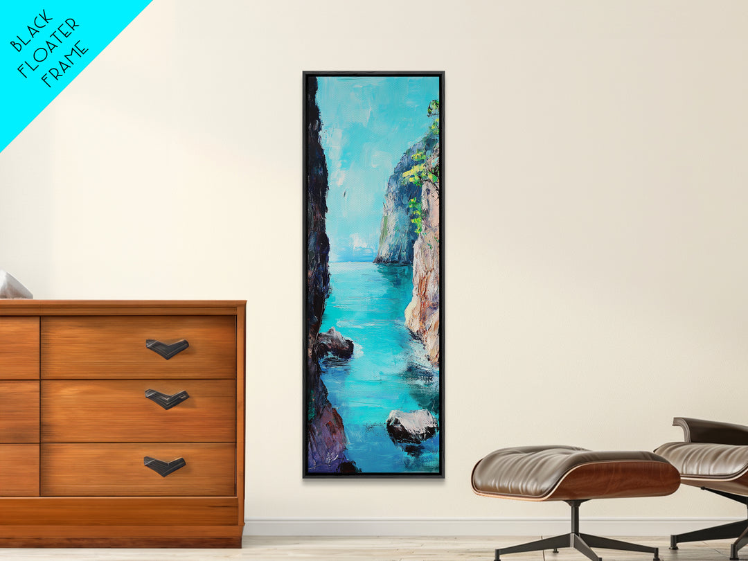 Cliffs and Sea, Coastal Landscape Art, Nautical Wall Art, Ocean View, Seascape Painting, Tall Narrow Art, Canvas Print