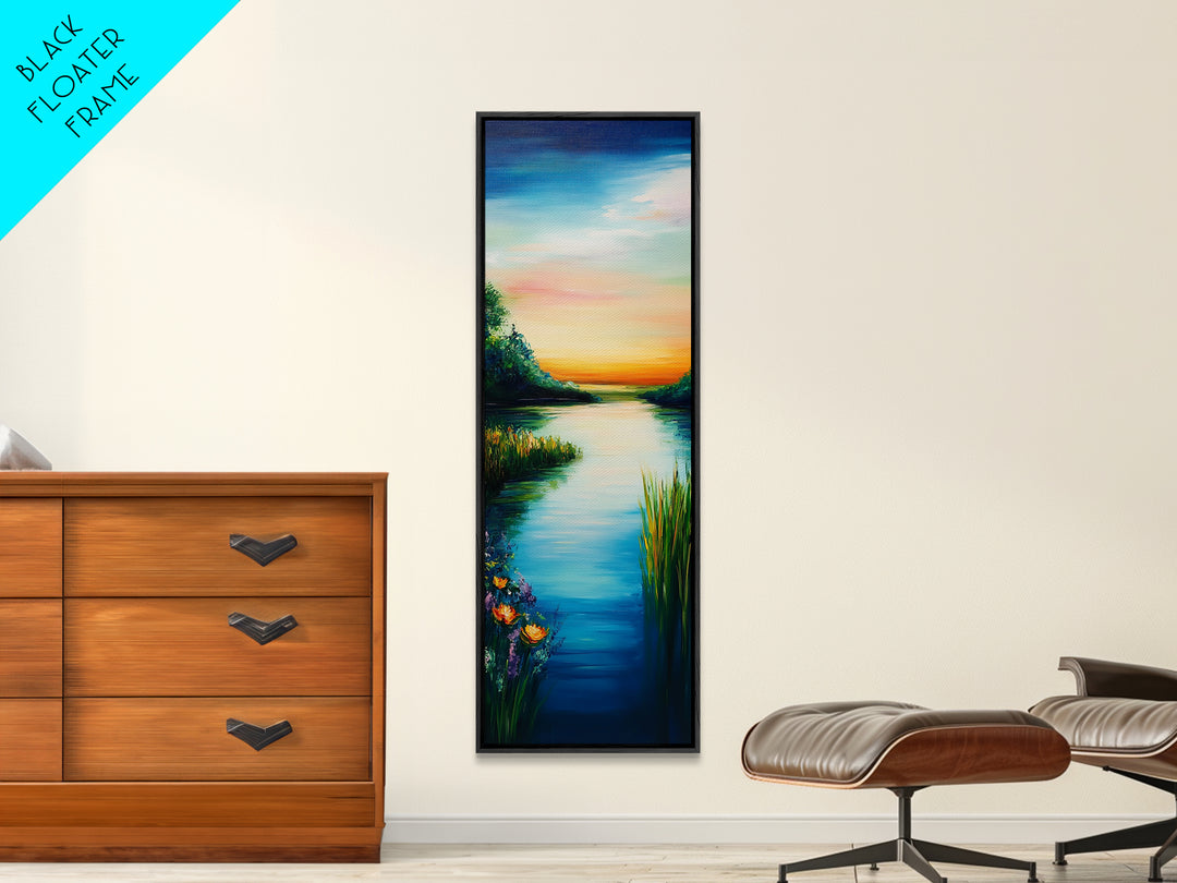 Sunset Lake, Smoky Mountain Art, Moody Art, Panoramic Art, Above Couch Art, Coastal Wall Art, Tall Narrow Art, Canvas Print