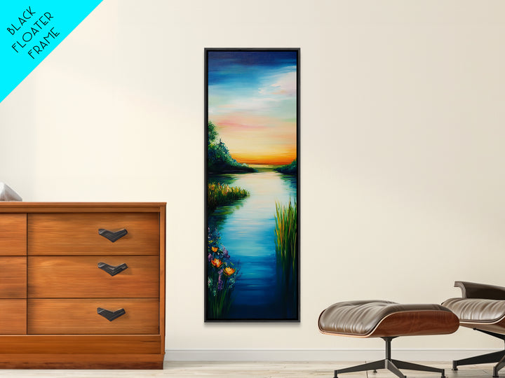 Sunset Lake, Smoky Mountain Art, Moody Art, Panoramic Art, Above Couch Art, Coastal Wall Art, Tall Narrow Art, Canvas Print