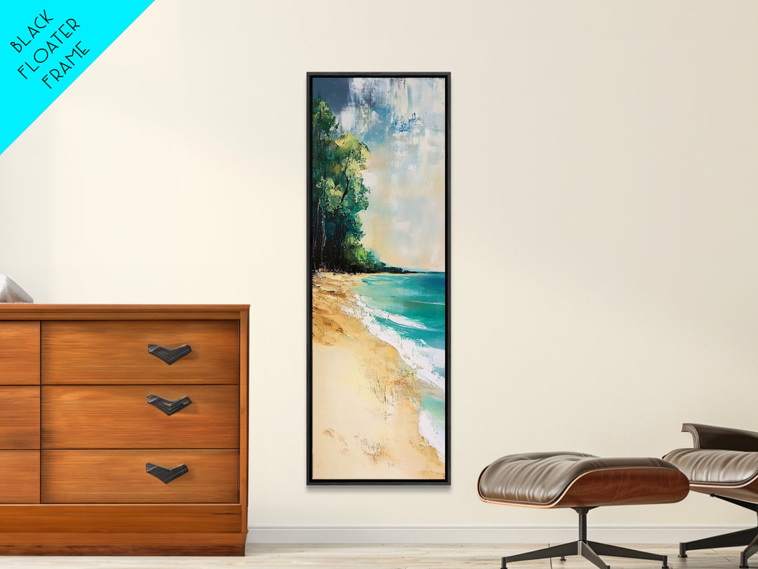 Beach Shoreline, Coastal Painting, Nautical Wall Art, Ocean Landscape, Minimalist Art, Framed Canvas Print