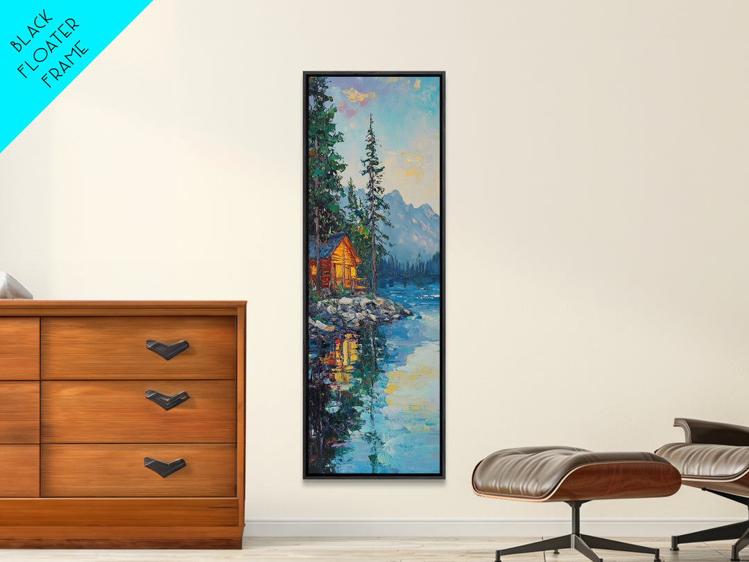 Cabin Retreat, Lake Tahoe Art, Rustic Landscape, Mountain Painting, Pine Tree Art, Framed Canvas Print