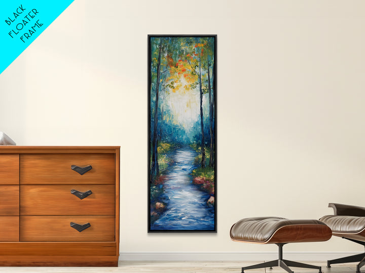 Autumn Forest Path, forest at dusk painting, birch tree painting, moody art, landscape painting, vertical wall art, Canvas Print