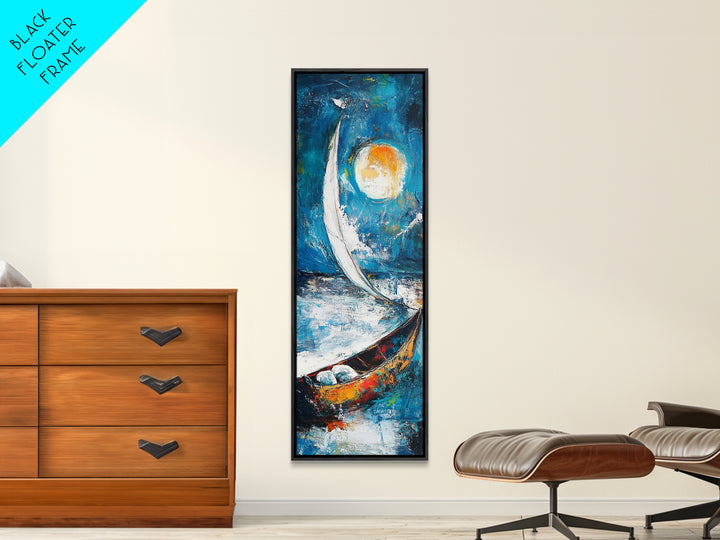 Sailboat, Moonlit Ocean, Nautical Wall Art, Coastal Landscape Art, Seascape Painting, Framed Canvas Print, Above Couch Art