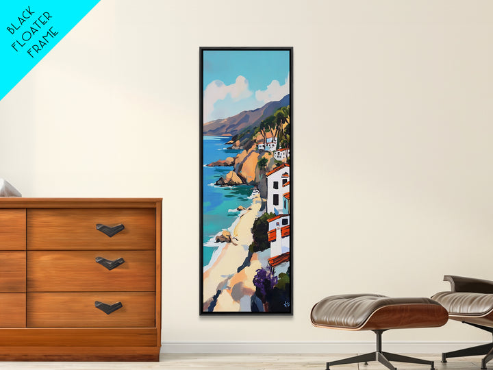 Coastal Retreat, palm tree painting, tropical art, Hawaii art, vacation home decor, Framed Canvas Print, vertical wall art