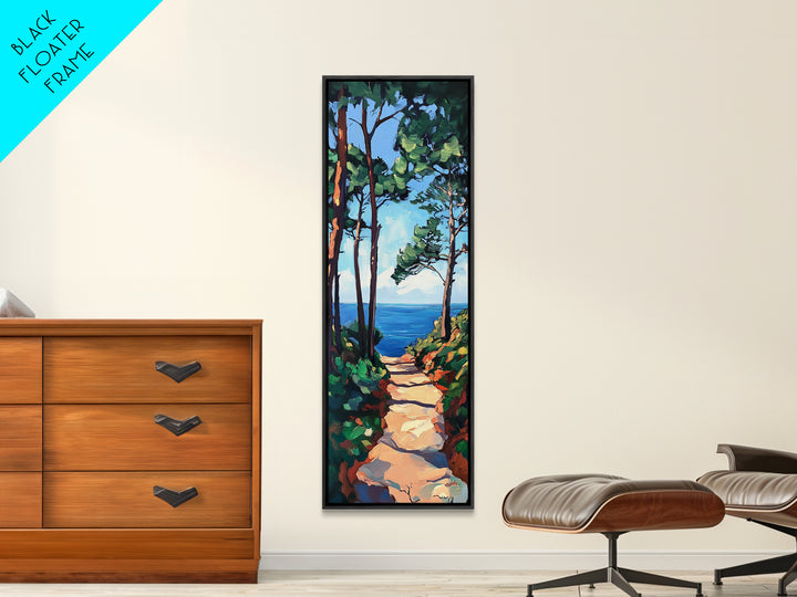 Coastal Path, Pine Tree Art, Nautical Wall Art, Coastal Decor, Living Room Art, Gift Idea for Her, Framed Canvas Print