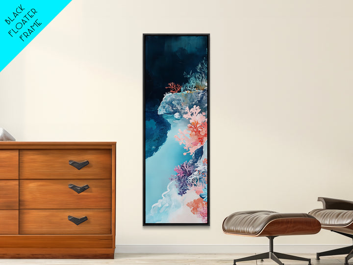 Coral Reef, ocean painting, blue and green wall art, framed canvas print, coastal decor, whimsical art, nautical painting