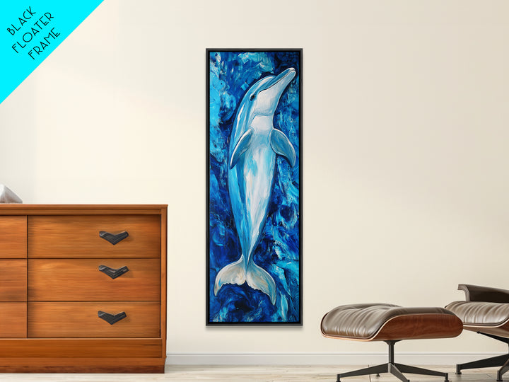 Dolphin painting, ocean life wall art, blue and green wall art, nautical painting, marine life decor, framed canvas print