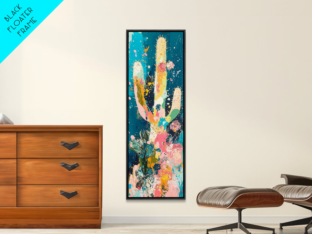 Colorful cactus, southwest wall art, agave painting, botanical prints, framed canvas print, tall narrow art, vertical wall art