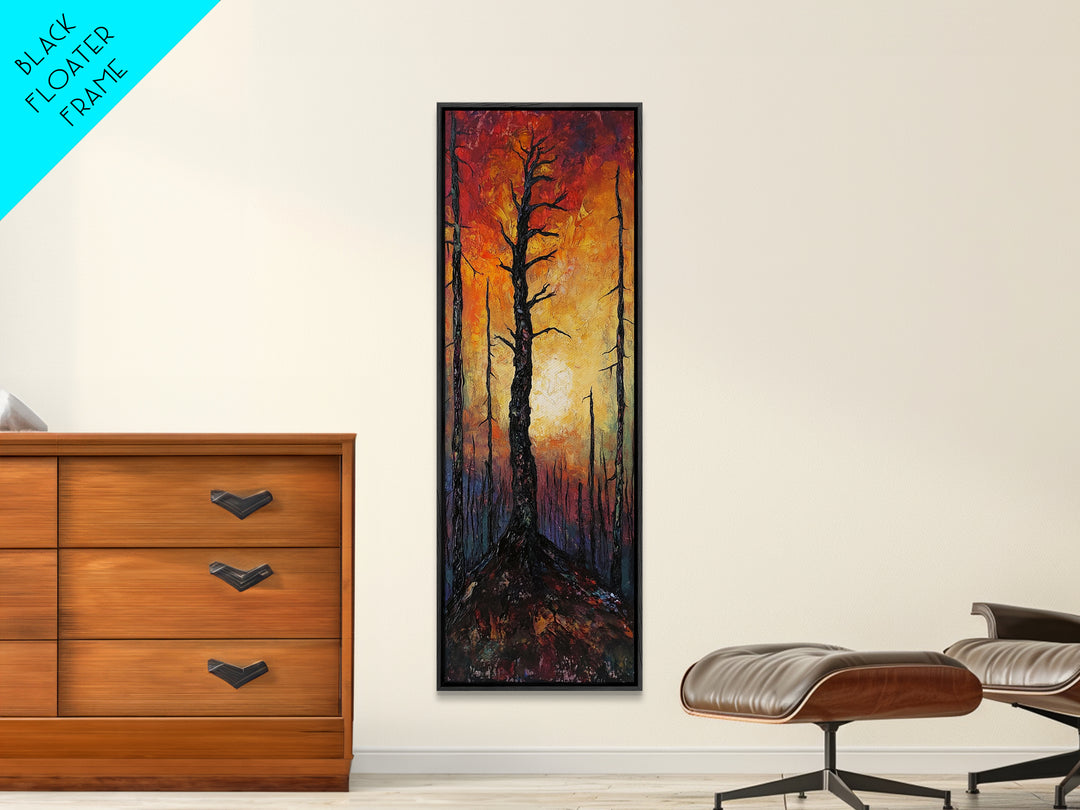 Burnt forest, pine tree art, moody wall art, forest at dusk painting, dark romance painting, autumn art, framed canvas print