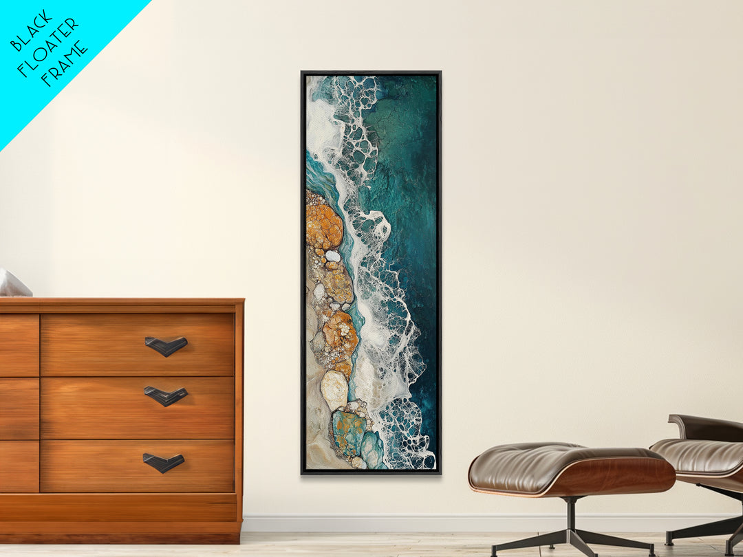 Rocky Shore, coastal painting, ocean wall art, seascape painting, extra wide art, boho art, wabi sabi art, Canvas Print