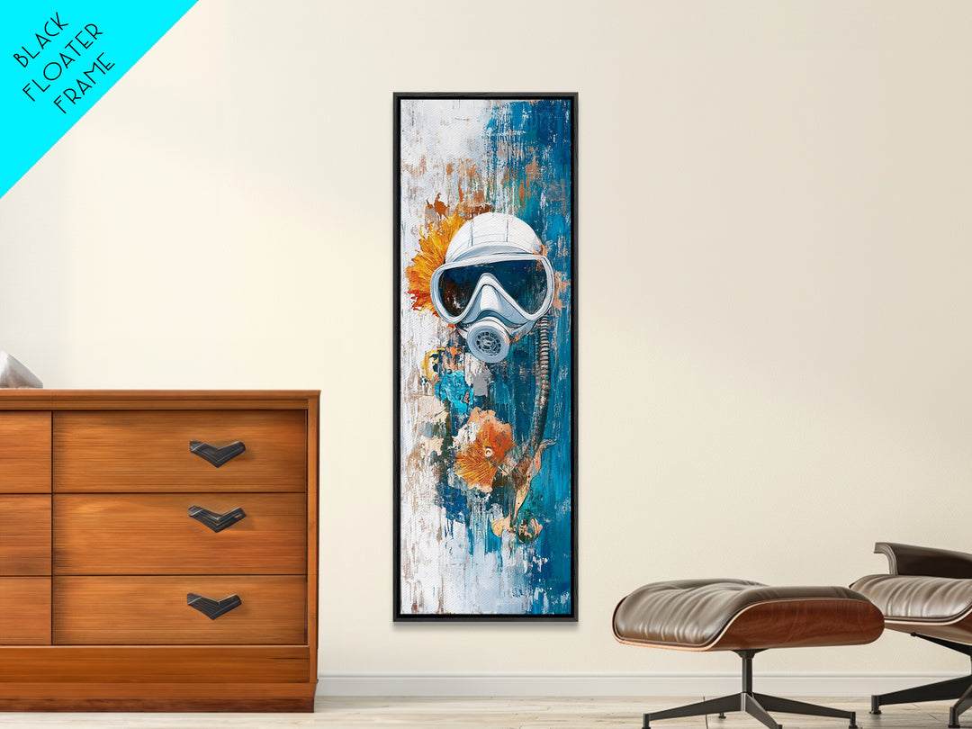 Diver Mask, nautical decor, coastal wall art, surreal art, science art, ocean painting, Framed Canvas Print, abstract artwork