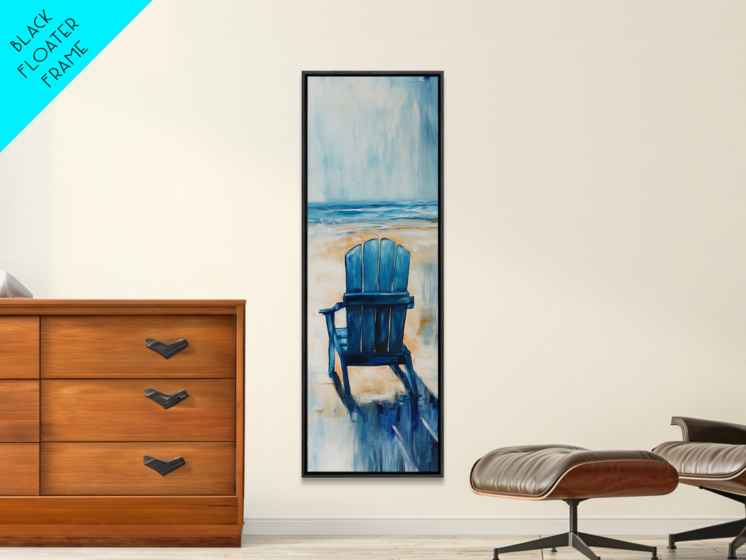 Blue Beach Chair, coastal decor, nautical wall art, ocean painting, beach house art, seascape painting, framed canvas print