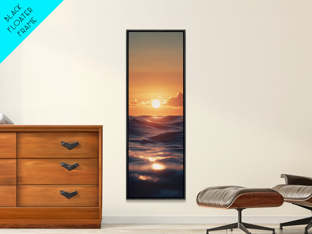 Ocean Sunset, Coastal Painting, Seascape Art, Canvas Print, Nautical Decor, Vertical Wall Art, Beach House Art
