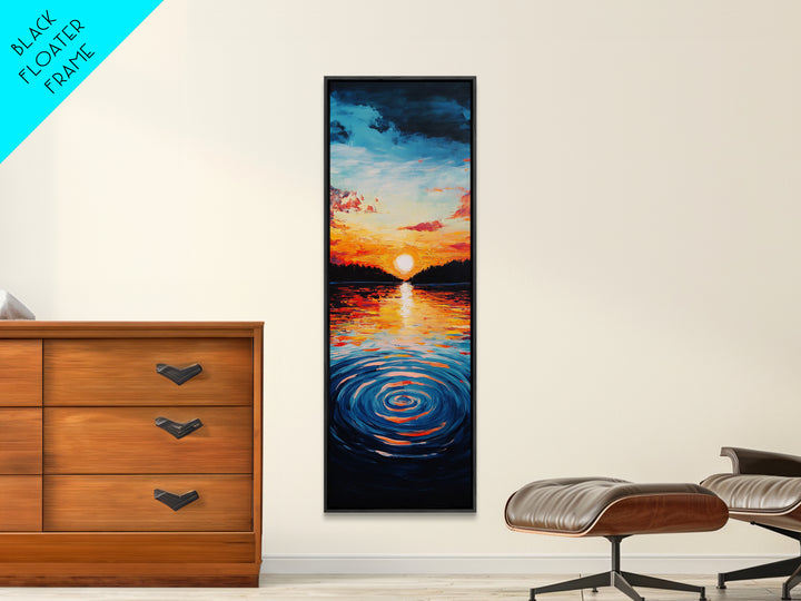 Ocean Horizon, Sunset Glow, Moody Painting, Framed Canvas Print, Coastal Landscape Art, Wabi Sabi Art, Vertical Wall Art