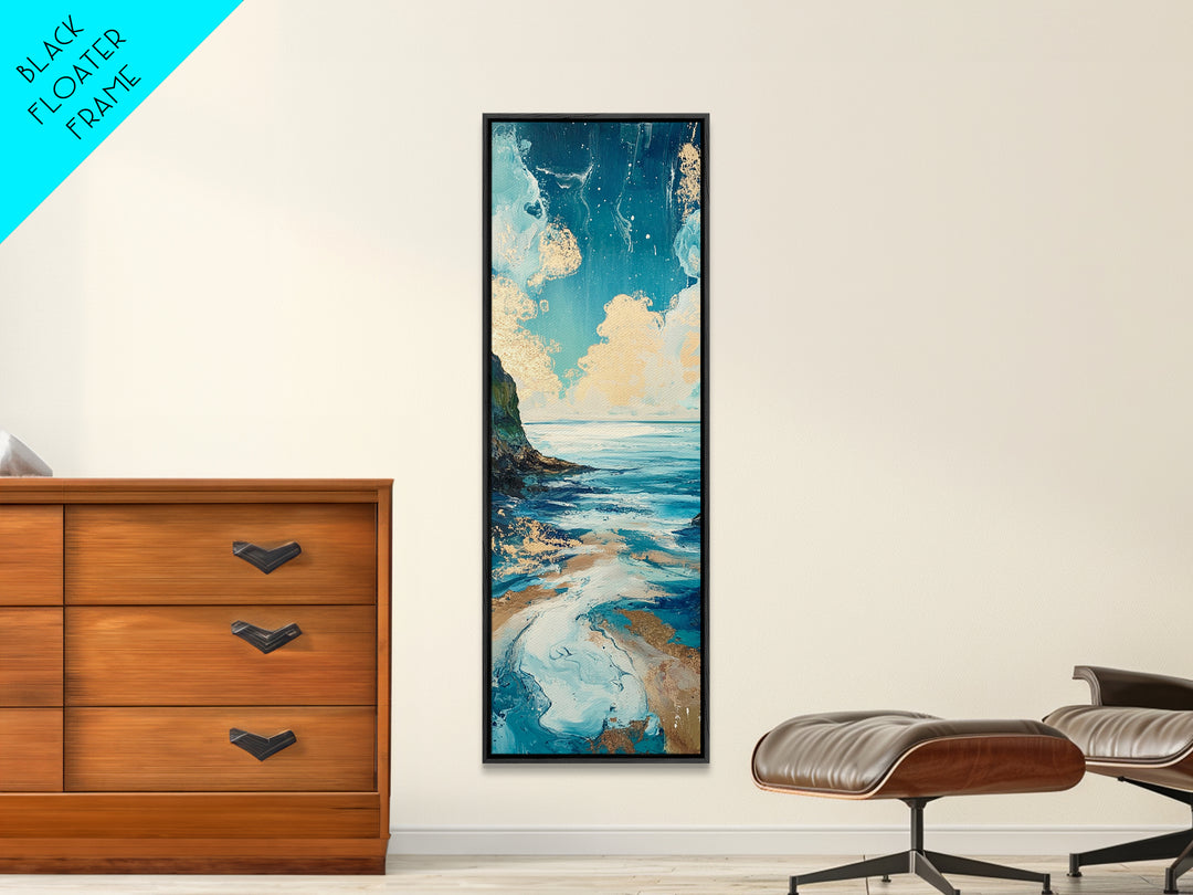 Coastal Landscape, Nautical Painting, Framed Canvas Print, Ocean Theme, Seascape Painting, Blue and Green Wall Art