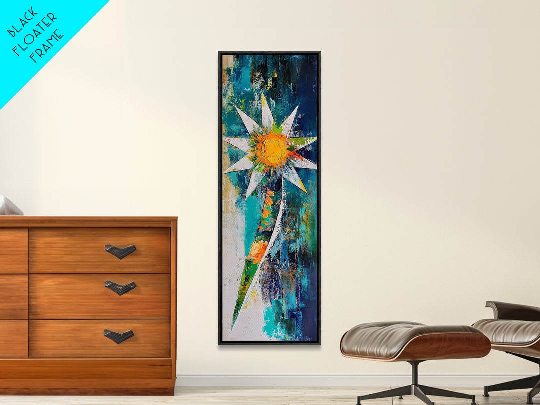 Abstract Star, Agave Painting, Mosaic Wall Art, Sacred Geometry Wall Art, Modern Botanical Prints, Canvas Print, Tall Narrow Art