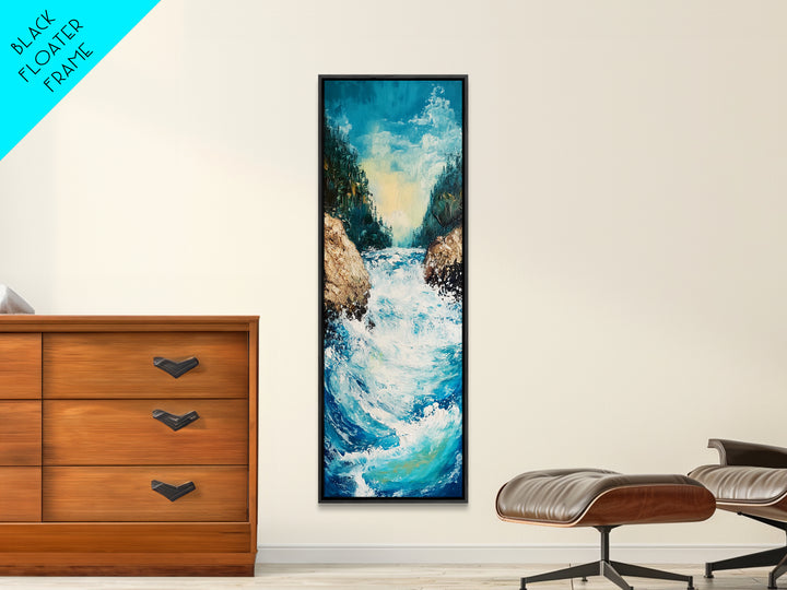River Rapids, Mountain Painting, Smoky Mountain Art, Above Bed Wall Art, Vertical Wall Art, Blue and Green Wall Art