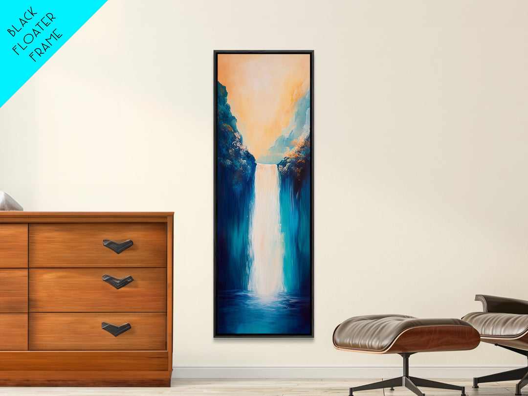 Waterfall Painting, Blue and Green Wall Art, Nature Landscape, Vertical Wall Art, Coastal Decor, Canvas Print, Gift Idea, Boho Art