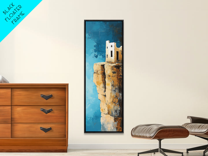 Cliff House Painting, Rustic Art, Coastal Landscape Art, Blue and Green Wall Art, Framed Canvas Print, Nautical Decor, Gift Idea