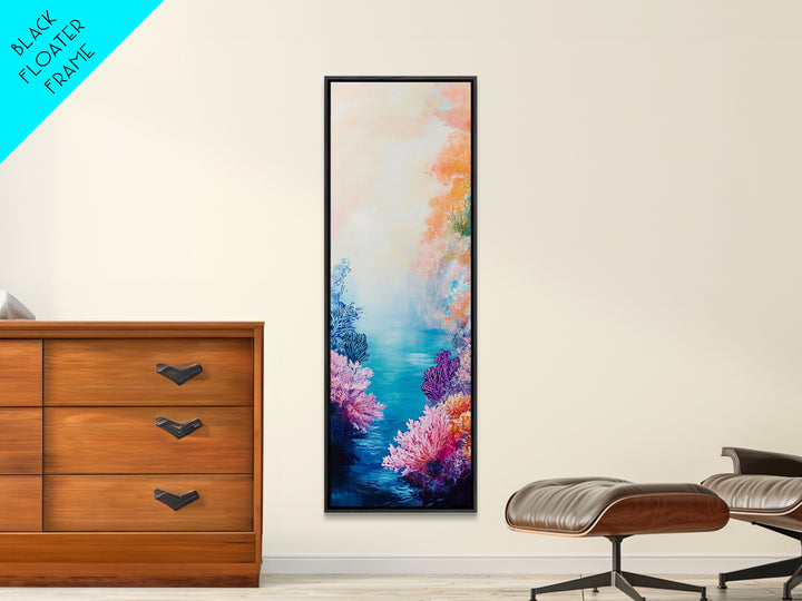 Coral Reef, dolphin painting, blue and green wall art, ocean painting, tropical decor, tall skinny art, coastal decor, canvas print