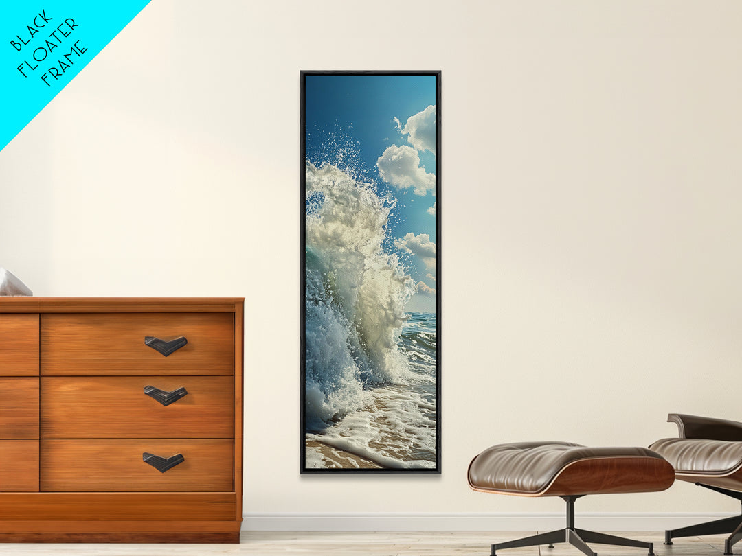 Ocean Wave Splash, Coastal Wall Art, Nautical Decor, Beach Art Print, Framed Canvas Print, Surf Wall Art, Vertical Wall Art